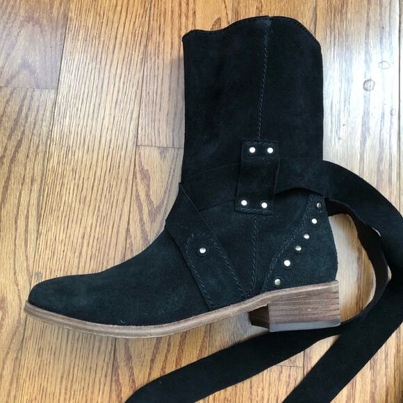 SEE BY CHLOE Studded Dasha Tassle Suede Boots Black Fringe Women’s Size 6 NWOB - Picture 6 of 14